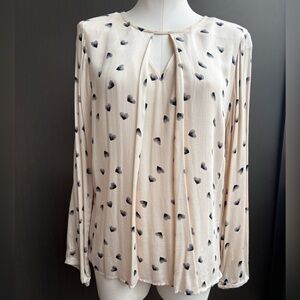 Women's Cream Heart-Print Tie-Neck Blouse